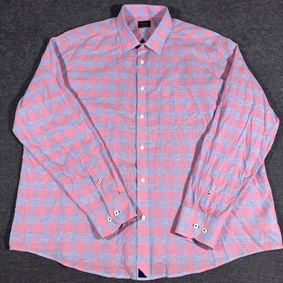 Untuckit Shirt Men's 3XL Blue Pink Linen Blend Check Long Sleeve Button Up - Picture 2 of 6